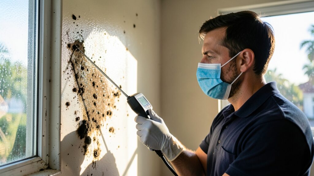 Mold after water damage in Miami FL, showing mold growth on walls in a residential home after flooding.